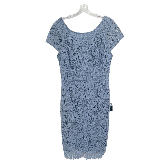 Lulus Blue Lace Floral Sheath Cocktail Dress Cap Sleeve Sz L NWT - Picture 1 of 6